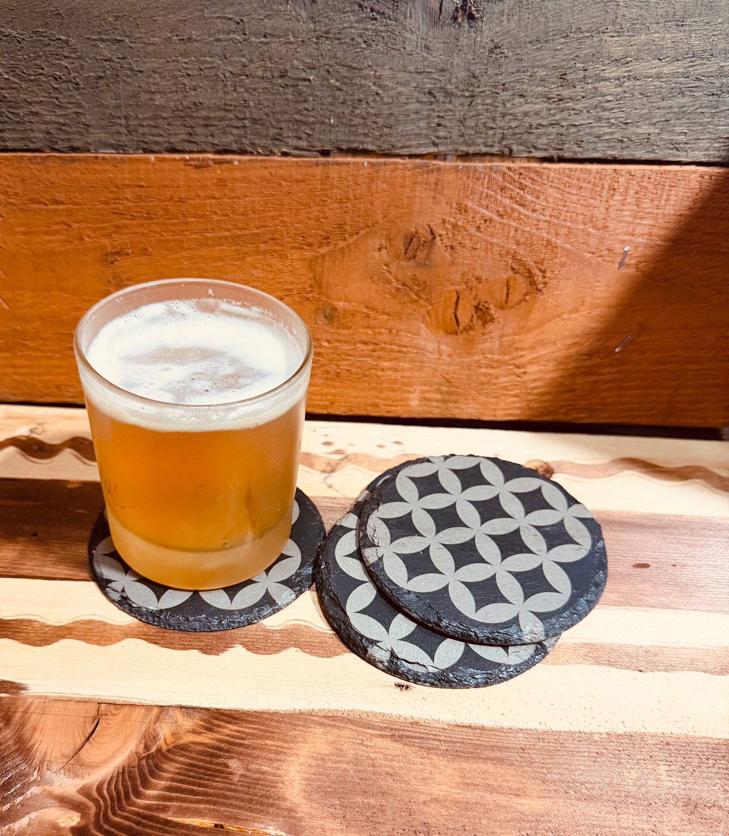 🔵 Round Slate Geo Coasters – Laser Engraved | One-of-a-Kind