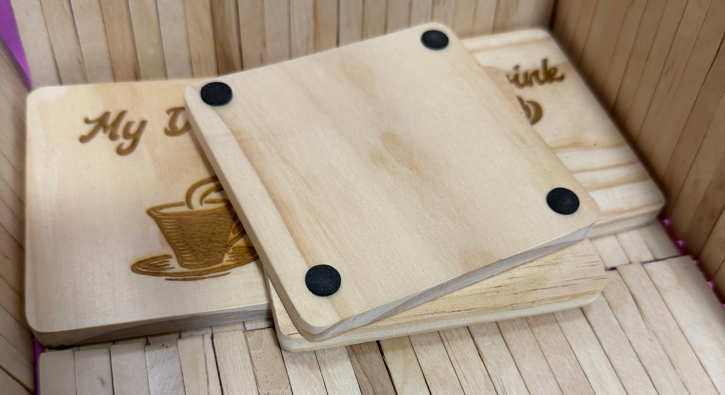 Family Drink Wooden Coaster Set — Handmade & Laser Engraved Gift