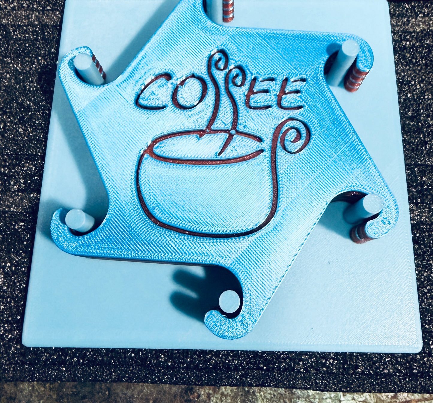 Interlock blue coffee coasters 3D printed x 4