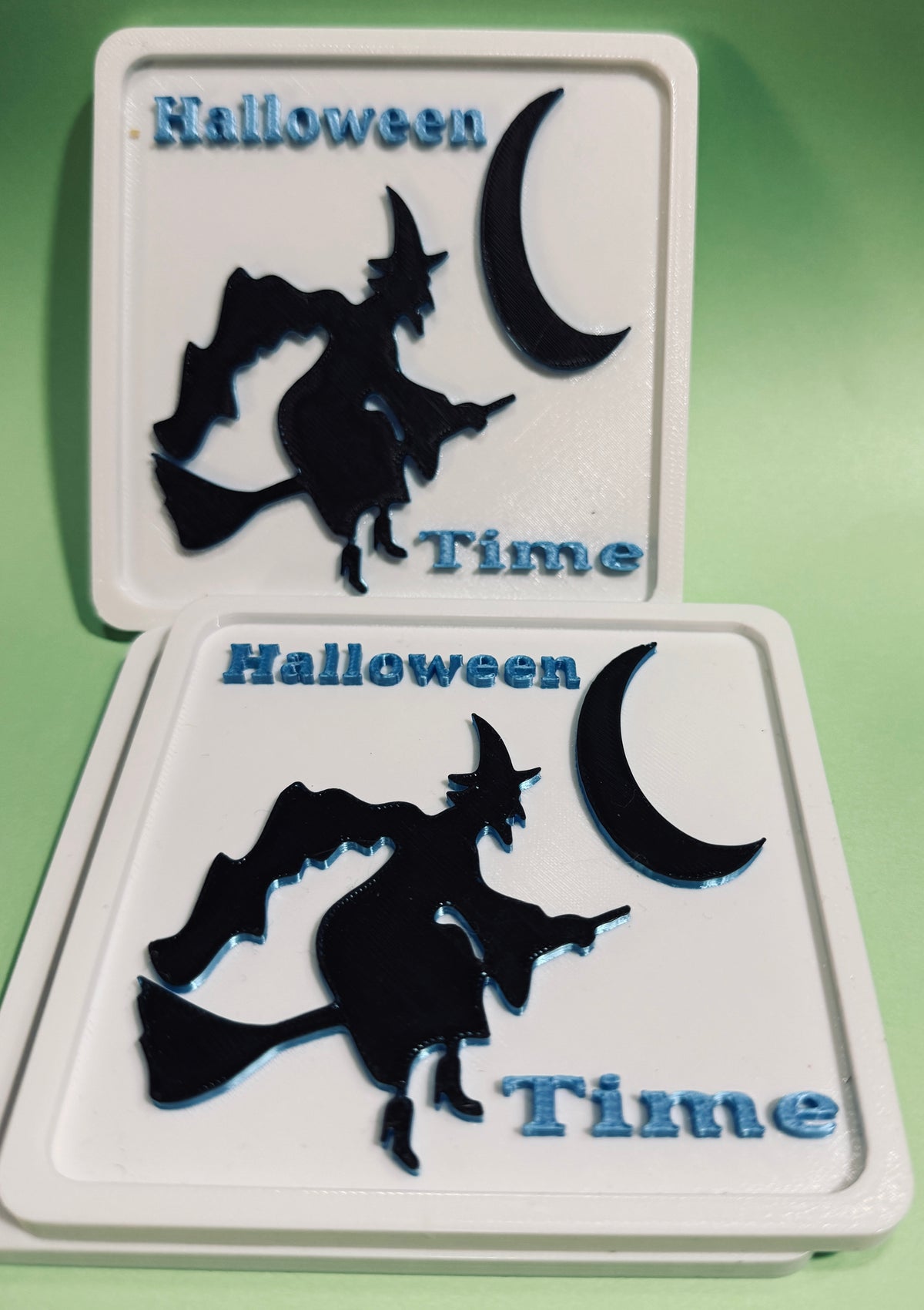 Halloween Witch Coasters Set of 4 – Witch on Broom &amp; Moon – Spooky Halloween Home Decor – Fun Witch Gift – Halloween Drink Coasters Witch Coasters