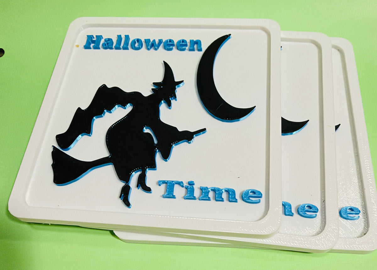 Halloween Witch Coasters Set of 4 – Witch on Broom &amp; Moon – Spooky Halloween Home Decor – Fun Witch Gift – Halloween Drink Coasters Witch Coasters