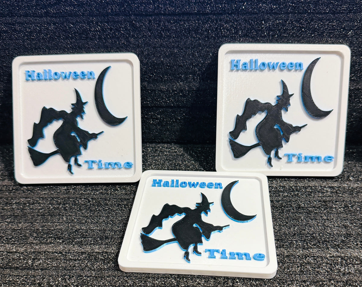Halloween Witch Coasters Set of 4 – Witch on Broom &amp; Moon – Spooky Halloween Home Decor – Fun Witch Gift – Halloween Drink Coasters Witch Coasters