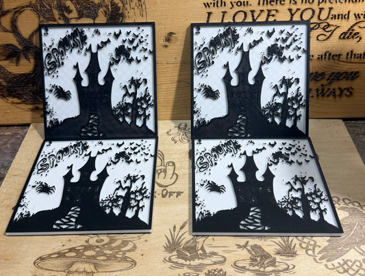 Halloween Haunted House Coasters Set of 4  Decor – Fun Witch Gift – Halloween Drink Coasters Witch Coasters