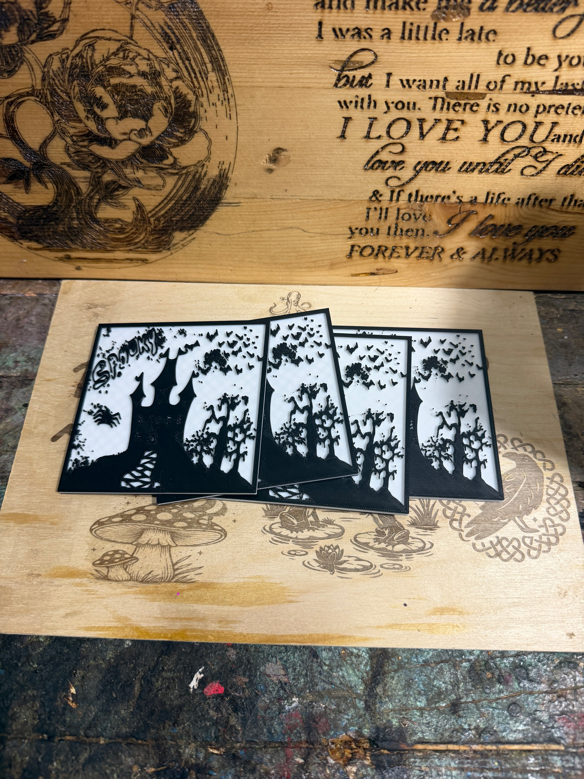 Halloween Haunted House Coasters Set of 4  Decor – Fun Witch Gift – Halloween Drink Coasters Witch Coasters