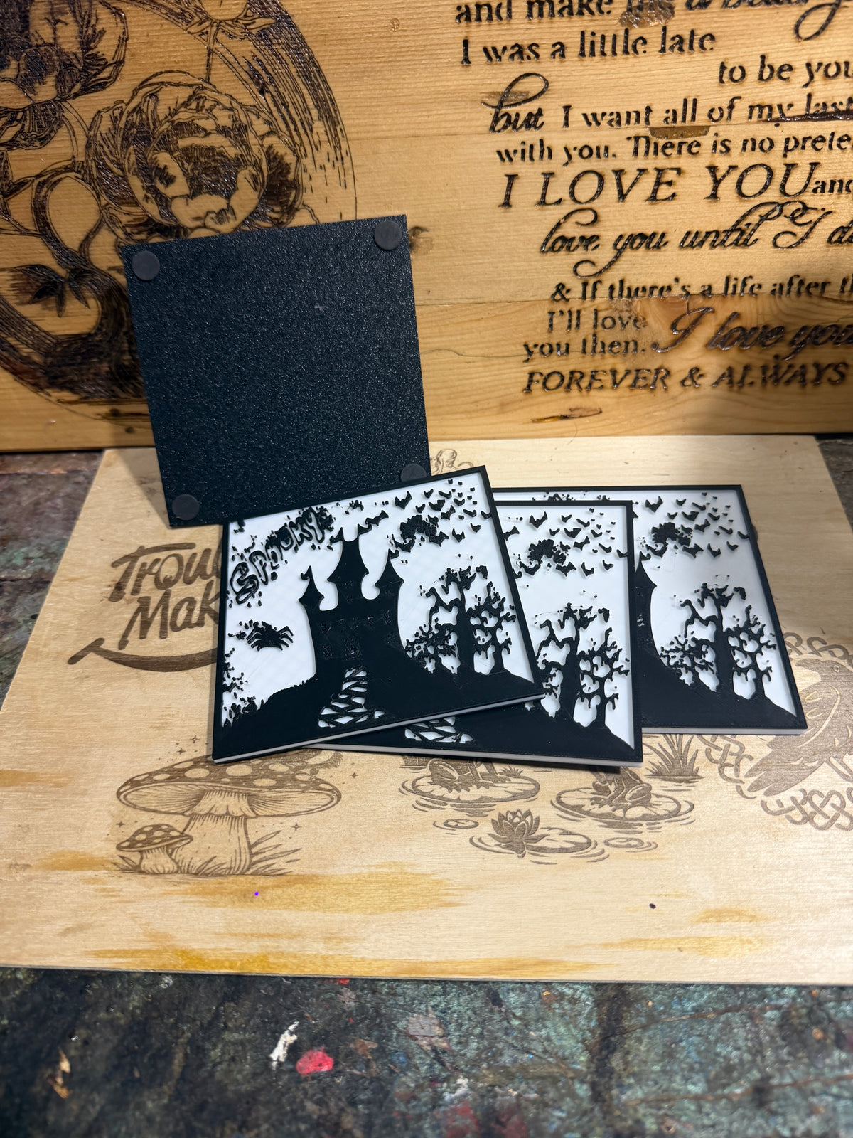 Halloween Haunted House Coasters Set of 4  Decor – Fun Witch Gift – Halloween Drink Coasters Witch Coasters