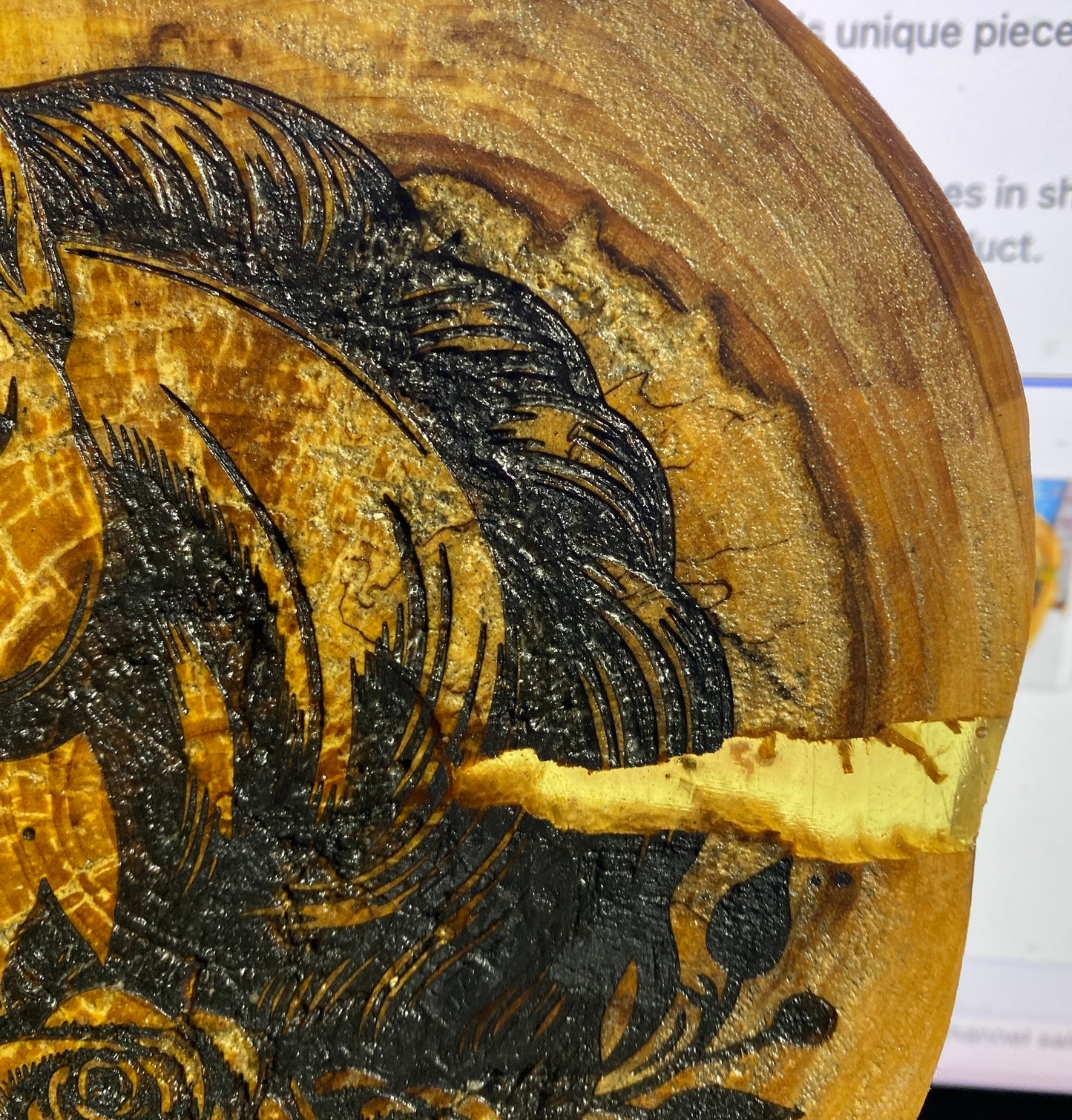 Laser engraved Horse head on tree slice