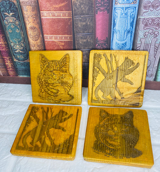 Cat Coasters gold tint x 4