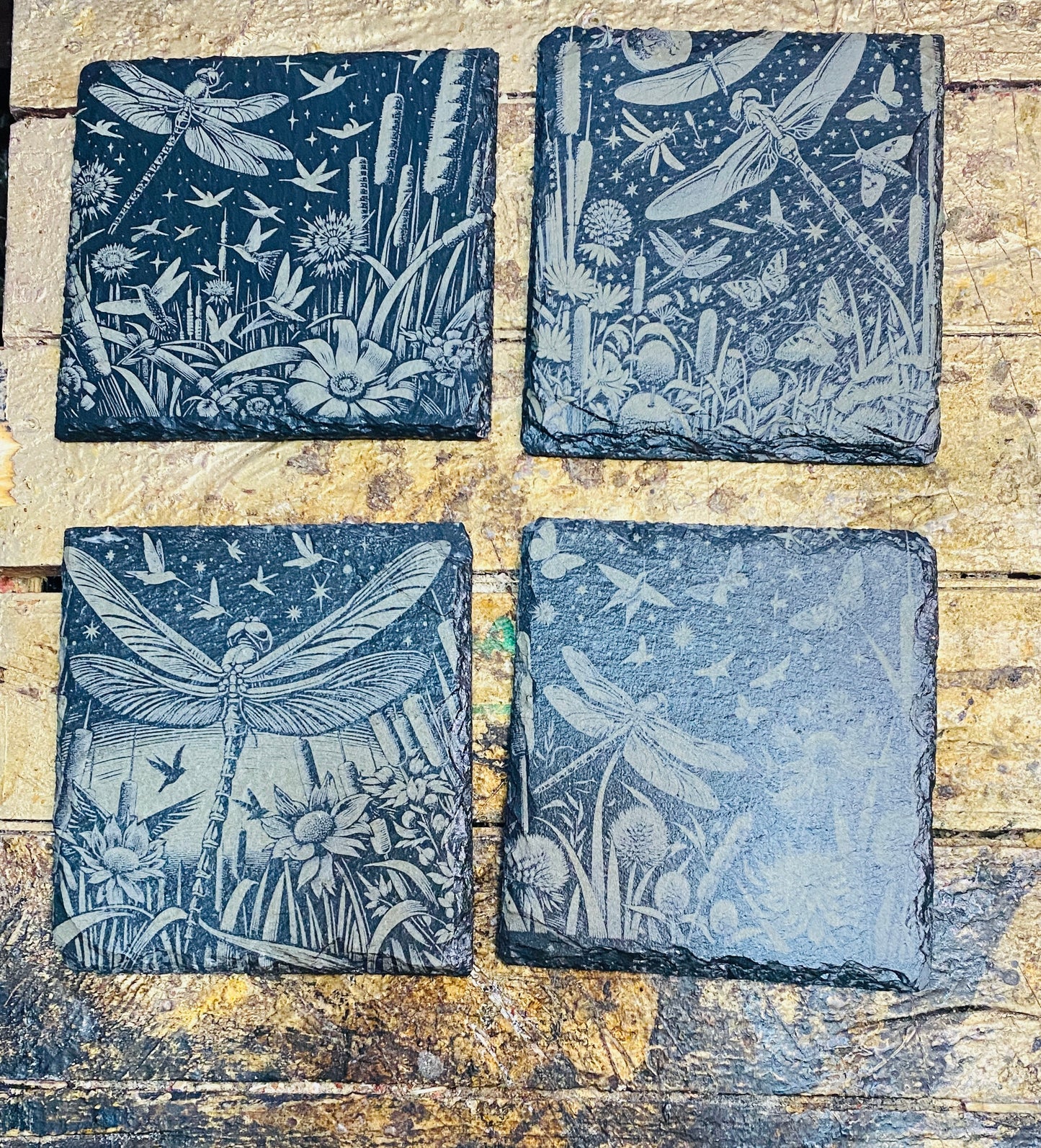 Dragonfly slate coasters x 4