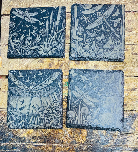 Dragonfly slate coasters x 4