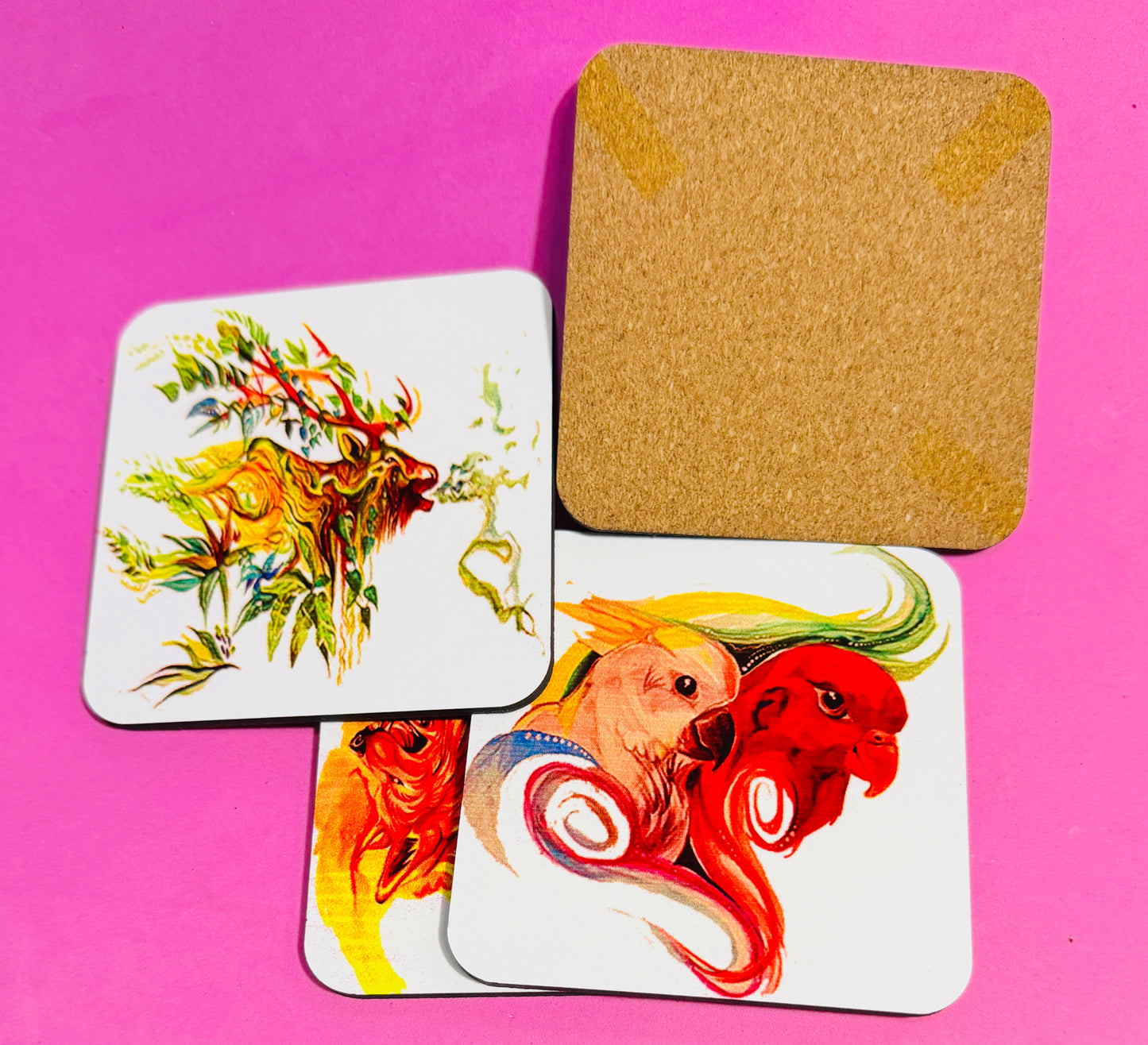 🔥 One-Off Abstract Wildlife Coaster Set – Handmade &amp; Bold