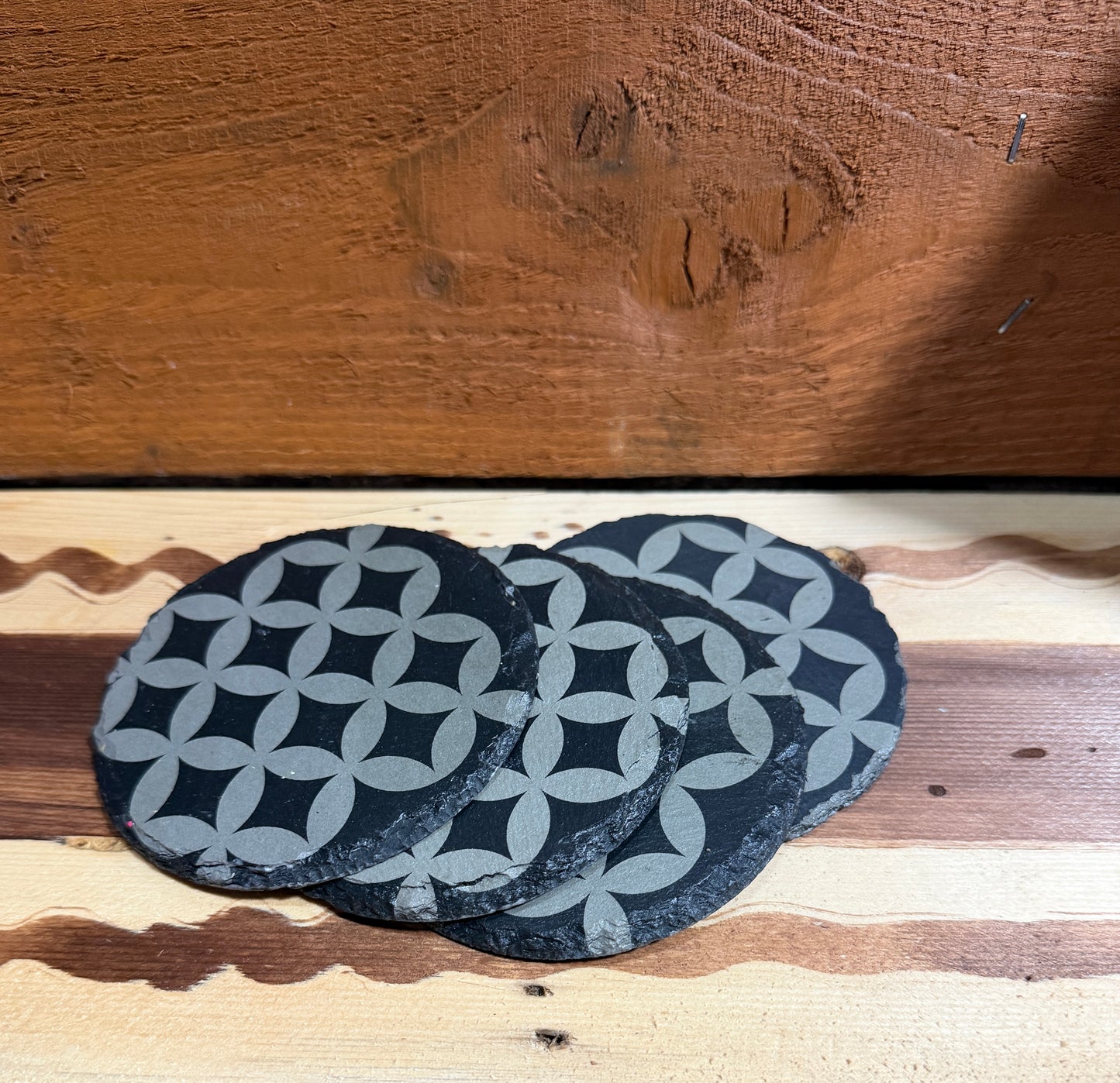 🔵 Round Slate Geo Coasters – Laser Engraved | One-of-a-Kind