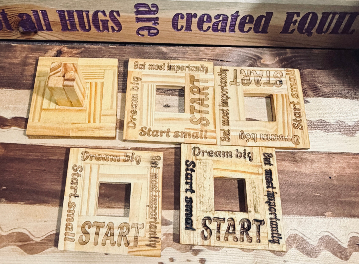Handmade Inspirational Wooden Coaster Set with Stand