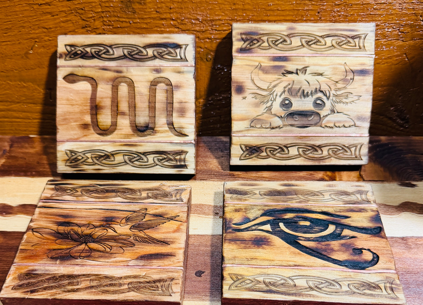 Handmade laser engraved coasters
