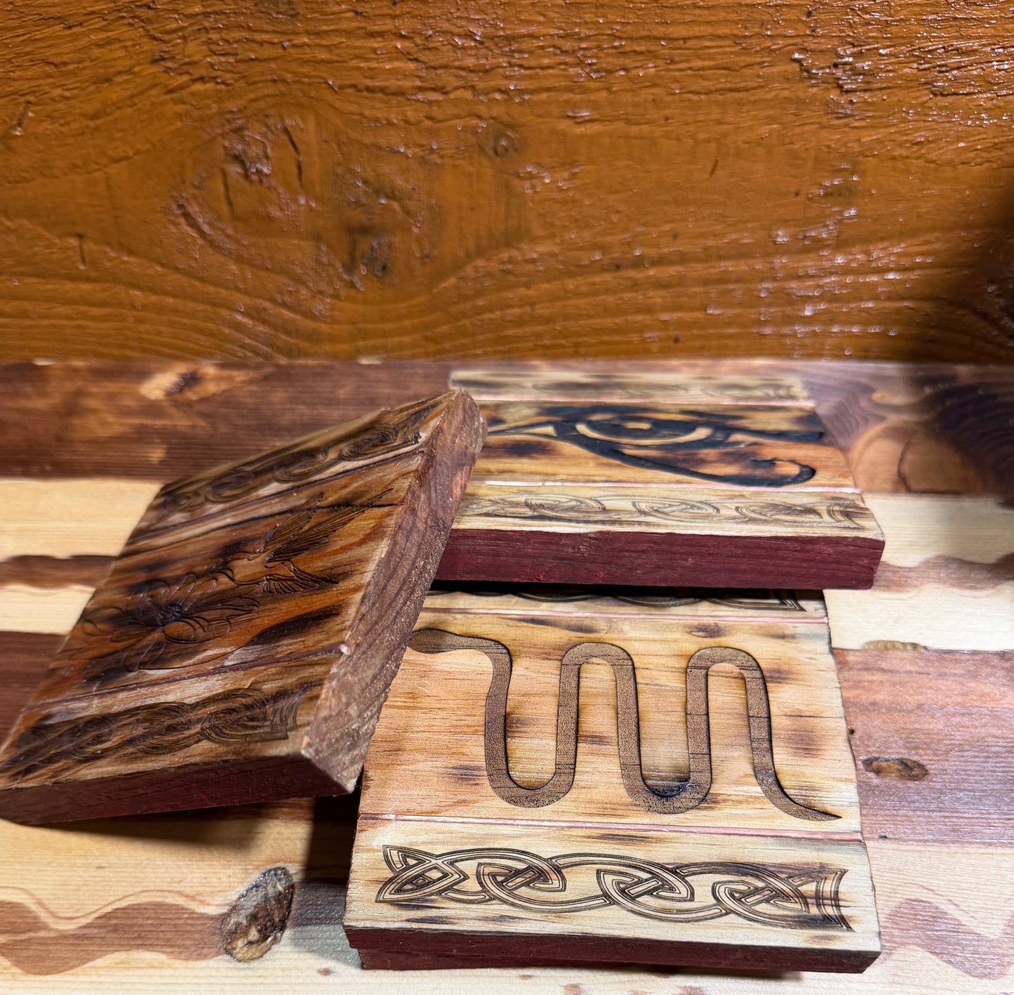 Handmade laser engraved coasters
