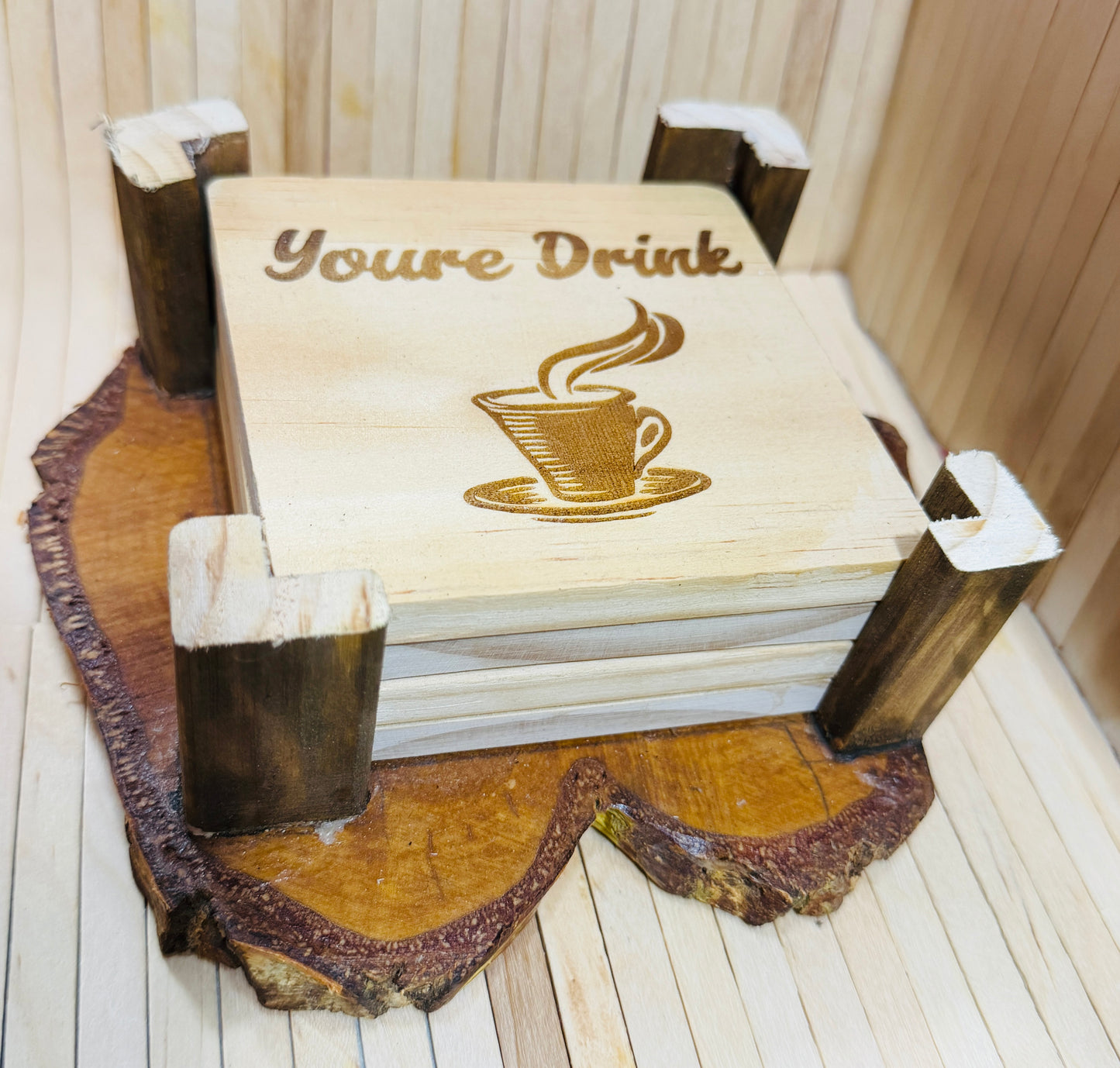 Family Drink Wooden Coaster Set — Handmade &amp; Laser Engraved Gift