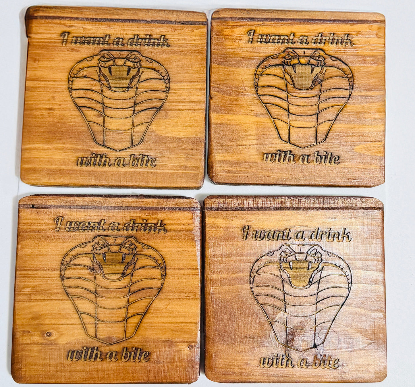 🐍 “I Want a Drink… With a Bite” Snake Coasters (Set of 4)