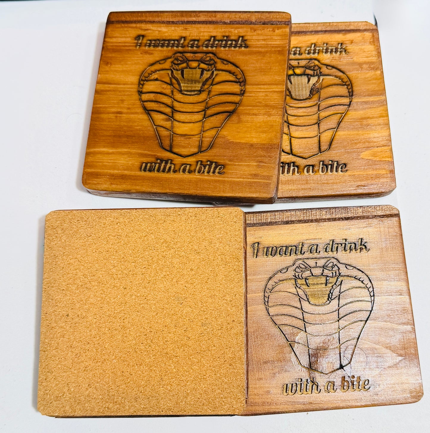 🐍 “I Want a Drink… With a Bite” Snake Coasters (Set of 4)