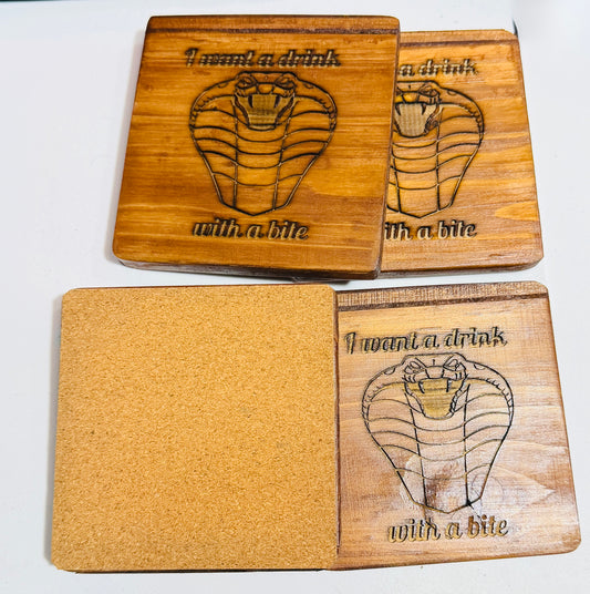 🐍 “I Want a Drink… With a Bite” Snake Coasters (Set of 4)